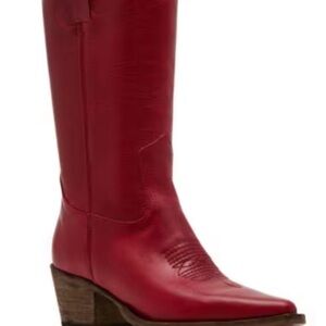 Steve Madden Red Pointed-Toe Western Knee Boot with Stacked Heel